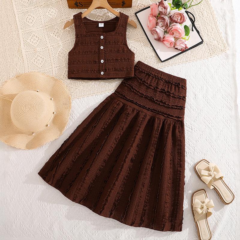 Girls Fashionable Dark Brown Summer Set: Children s Resort-Style Top and Skirt Two-Piece Set 170cm=12Y темно-коричневого кольору
Girls Fashionable Dark Brown Summer Set: Children s Resort-Style Top and Skirt Two-Piece Set 170cm=12Y темно-коричневого кольору