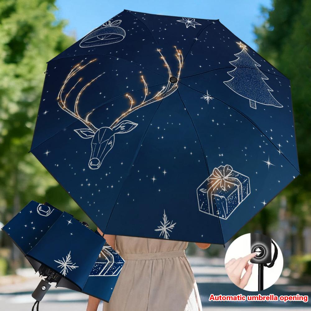 1pc Automatic Open/Close Umbrella with Starry Night Sky & Christmas Tree Print - Shielding, 8-Rib Reinforced Frame, Compact Fo
1pc Automatic Open/Close Umbrella with Starry Night Sky & Christmas Tree Print - Shielding, 8-Rib Reinforced Frame, Compact Fo