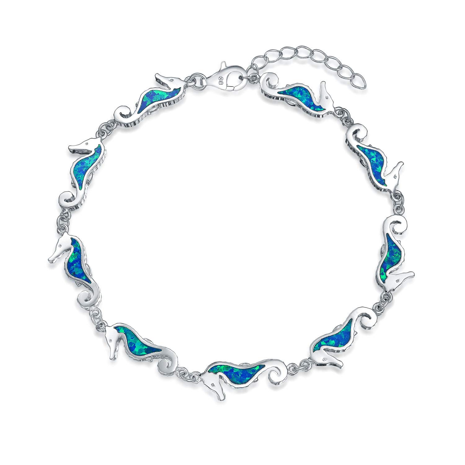 Nautical Seahorse Blue Created Opal Charm Link Bracelet for Women Sterling Silver .925
Nautical Seahorse Blue Created Opal Charm Link Bracelet for Women Sterling Silver .925