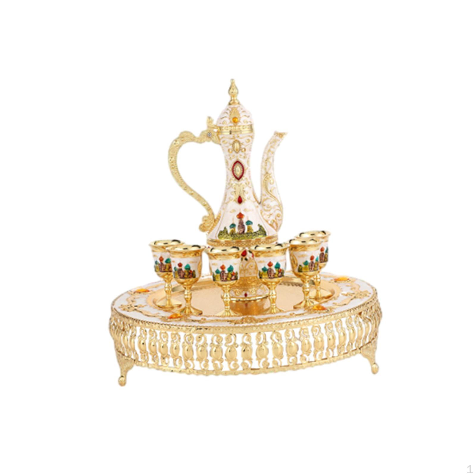 Набор турецкой кофейной чашки и чайника, поднос для чайника с 6 металлическими чашками с орнаментом, винтажный
Набор турецкой кофейной чашки и чайника, поднос для чайника с 6 металлическими чашками с орнаментом, винтажный