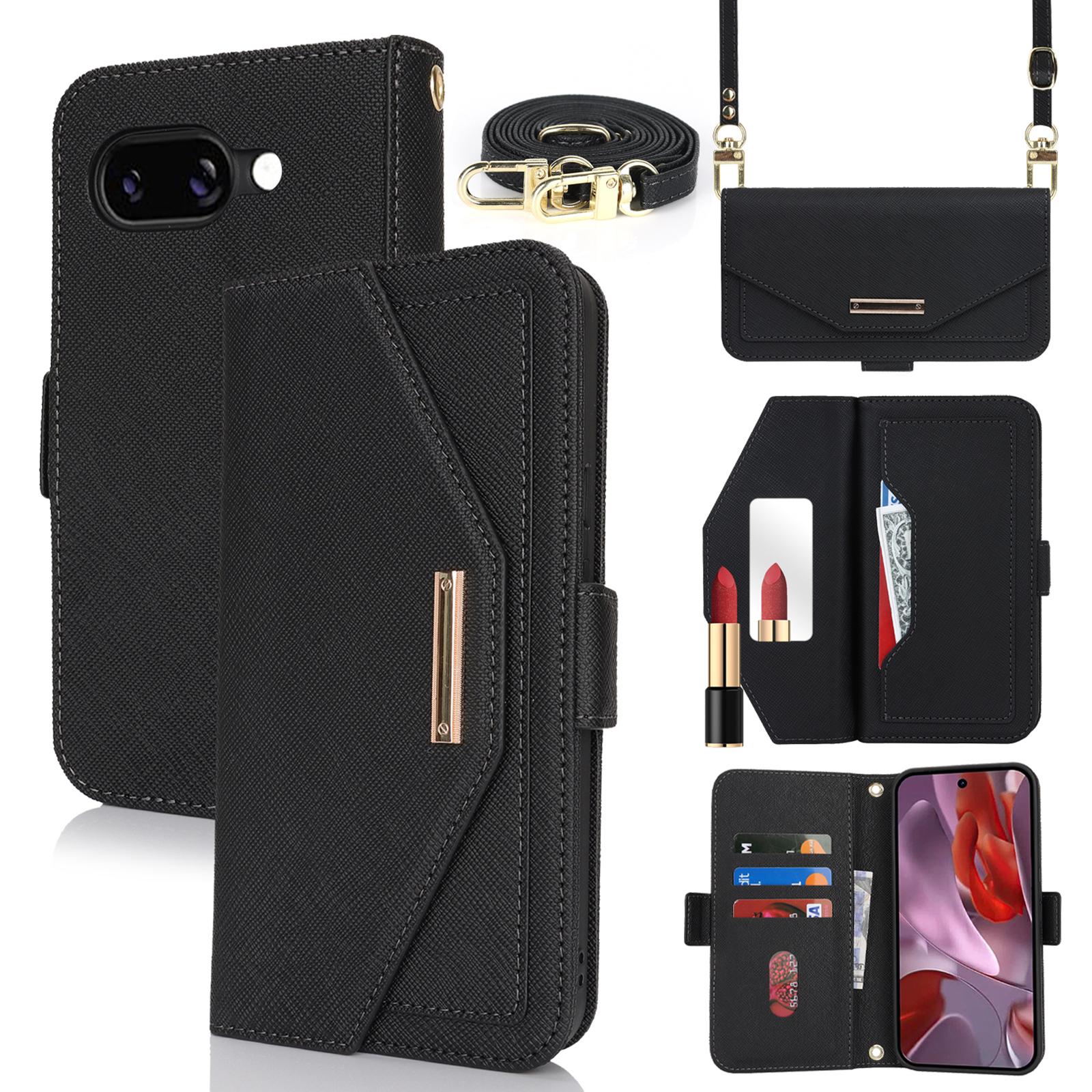 For Google Pixel 9a Stand Case Cross Texture PU Leather Wallet Phone Cover with Shoulder Strap/Makeup Mirror Black
For Google Pixel 9a Stand Case Cross Texture PU Leather Wallet Phone Cover with Shoulder Strap/Makeup Mirror Black
