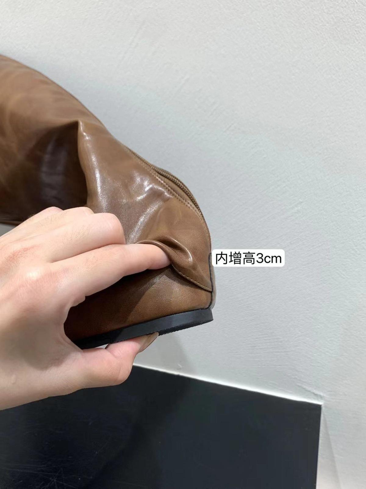 Внутреннее увеличение роста коричневые ботильоны длинные сапоги женская обувь новые весенние, осенние и зимние остроносые тонкие сапоги-трубы сапоги-рыцари 39