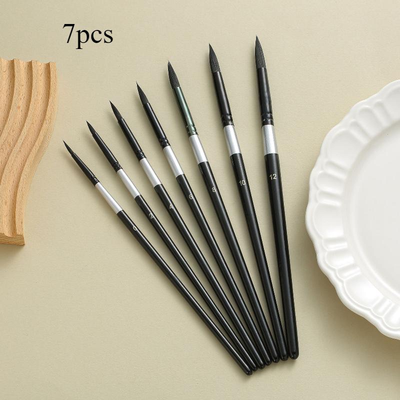 7pcs Mixed Watercolor Paint Brush Pointed Round Liner Shape Wooden Handle Brass Ferrule Round headed Watercolor Pen Hook Pen
7pcs Mixed Watercolor Paint Brush Pointed Round Liner Shape Wooden Handle Brass Ferrule Round headed Watercolor Pen Hook Pen