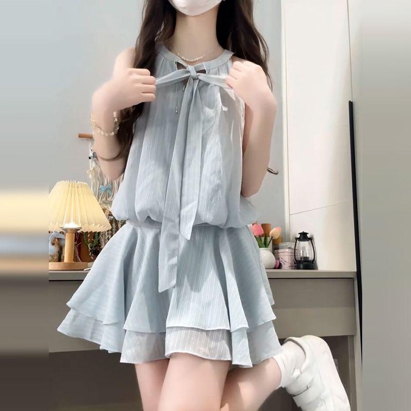 Korean Blue Tie-fitting Neck Dress for Women Summer New College Style Waist-hugging and Slimming A-line Short Skirt XL синій
Korean Blue Tie-fitting Neck Dress for Women Summer New College Style Waist-hugging and Slimming A-line Short Skirt XL синій