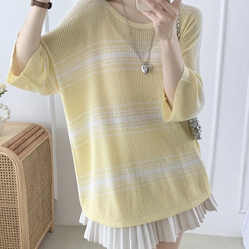 T-shirt for Women Summer Large Size Stripe Cutout T-shirt Soft Loose Casual Comfortable Pullover T-shirt Top M
T-shirt for Women Summer Large Size Stripe Cutout T-shirt Soft Loose Casual Comfortable Pullover T-shirt Top M