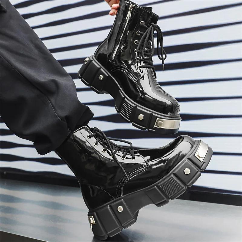 Luxury Men Boots Black Motorcycle Shoes Round Toe Zipper Punk Boots for Men Metal Design Height Increasing Shoes Men Ankle Boots 38
Luxury Men Boots Black Motorcycle Shoes Round Toe Zipper Punk Boots for Men Metal Design Height Increasing Shoes Men Ankle Boots 38