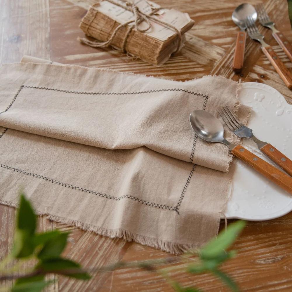 10 шт 30x45 см 100% хлопок салфетки ткань вышитые кухонные полотенца универсальные ручной работы можно стирать для ужина свадьбы и вечеринок декор 10PCS-30x45cm бежевый