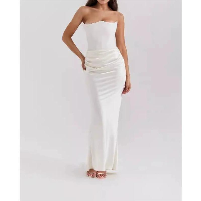 women s Solid Color Strapless Ruched Bodycon Maxi Dress Sleeveless Mermaid Evening Party Gown S белый
women s Solid Color Strapless Ruched Bodycon Maxi Dress Sleeveless Mermaid Evening Party Gown S белый