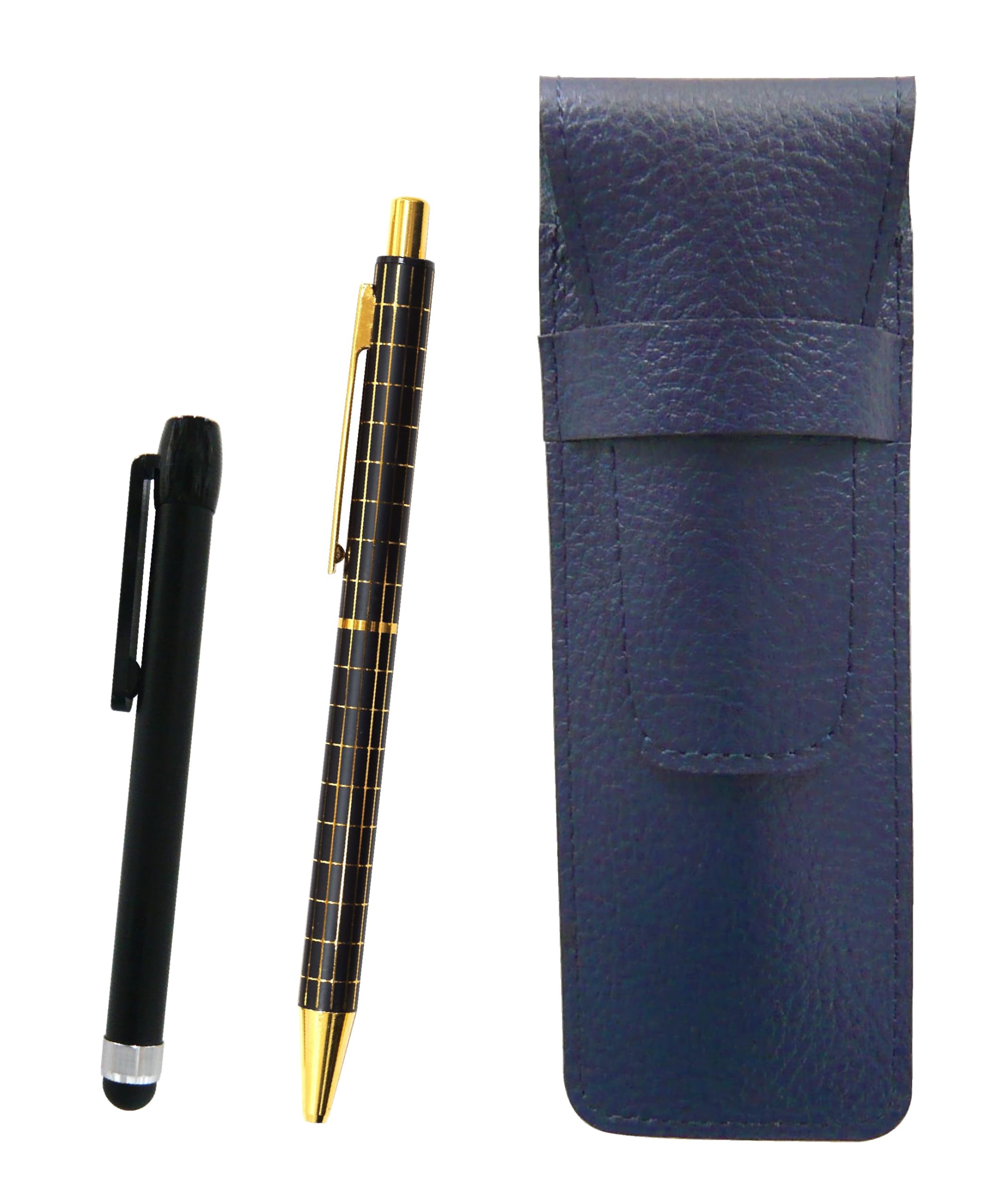 Grained leather pencil case blue Metal touch stick black and standard size metal straight knock double anodized black lattice ballpoint pen set Black
Grained leather pencil case blue Metal touch stick black and standard size metal straight knock double anodized black lattice ballpoint pen set Black