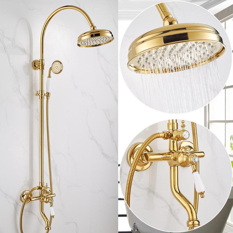 Tuqiu Gold Набор для душа для ванной комнаты, хромированный смеситель для душа с эффектом дождя, полированный золотой латунный набор для ванны и душа
Tuqiu Gold Набор для душа для ванной комнаты, хромированный смеситель для душа с эффектом дождя, полированный золотой латунный набор для ванны и душа