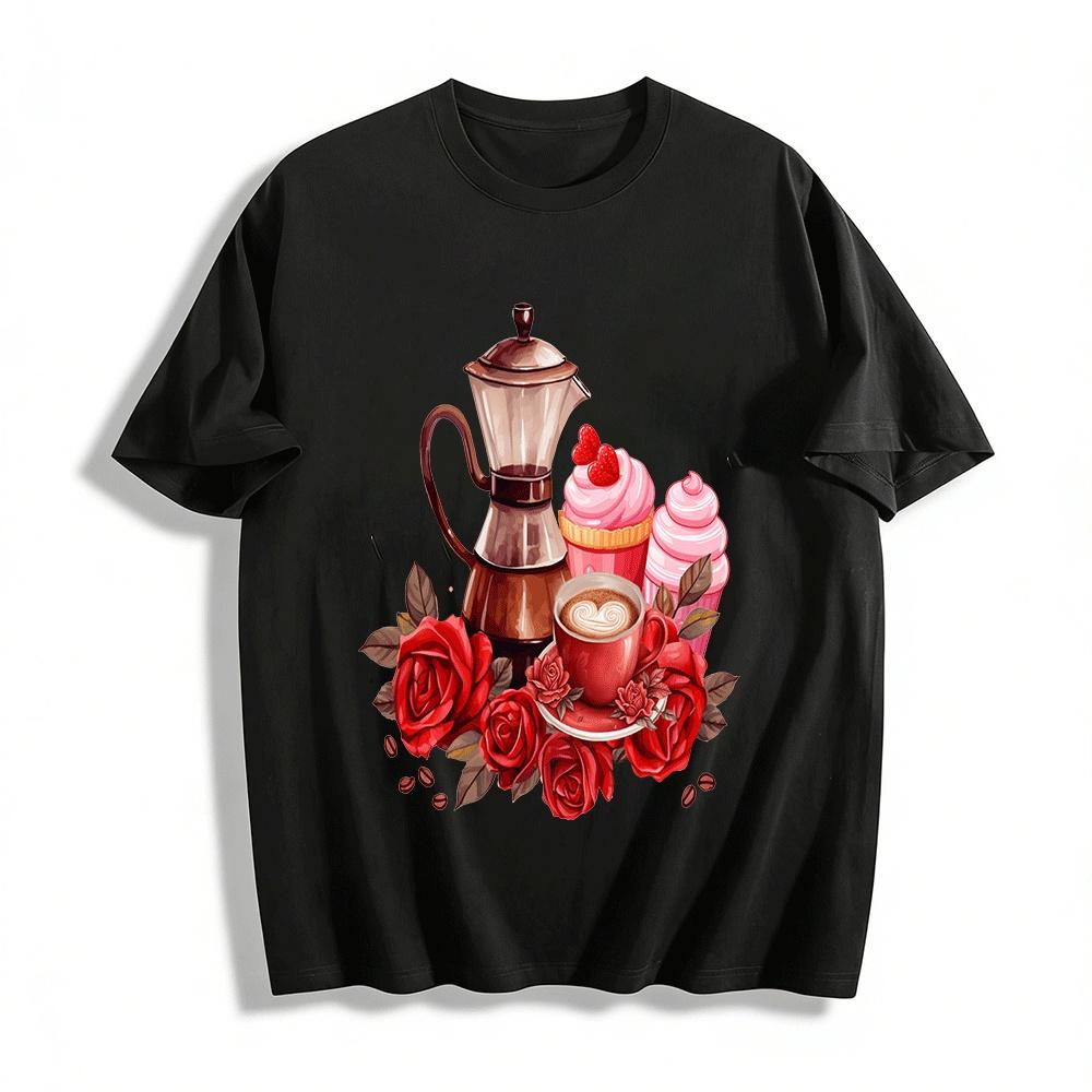 Vintage Coffee Rose Dessert Print Casual Top Pure cotton T-shirt XXS
Vintage Coffee Rose Dessert Print Casual Top Pure cotton T-shirt XXS