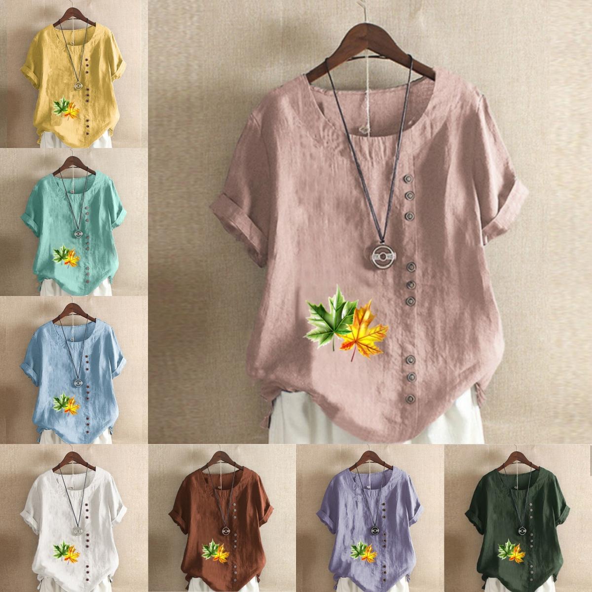 Women s Fashion Leaf Prined Short Sleeve T-shirt Loose Cotton Shirt Casual Loose Summer Blouse Tops Plus Size S рожевий
Women s Fashion Leaf Prined Short Sleeve T-shirt Loose Cotton Shirt Casual Loose Summer Blouse Tops Plus Size S рожевий