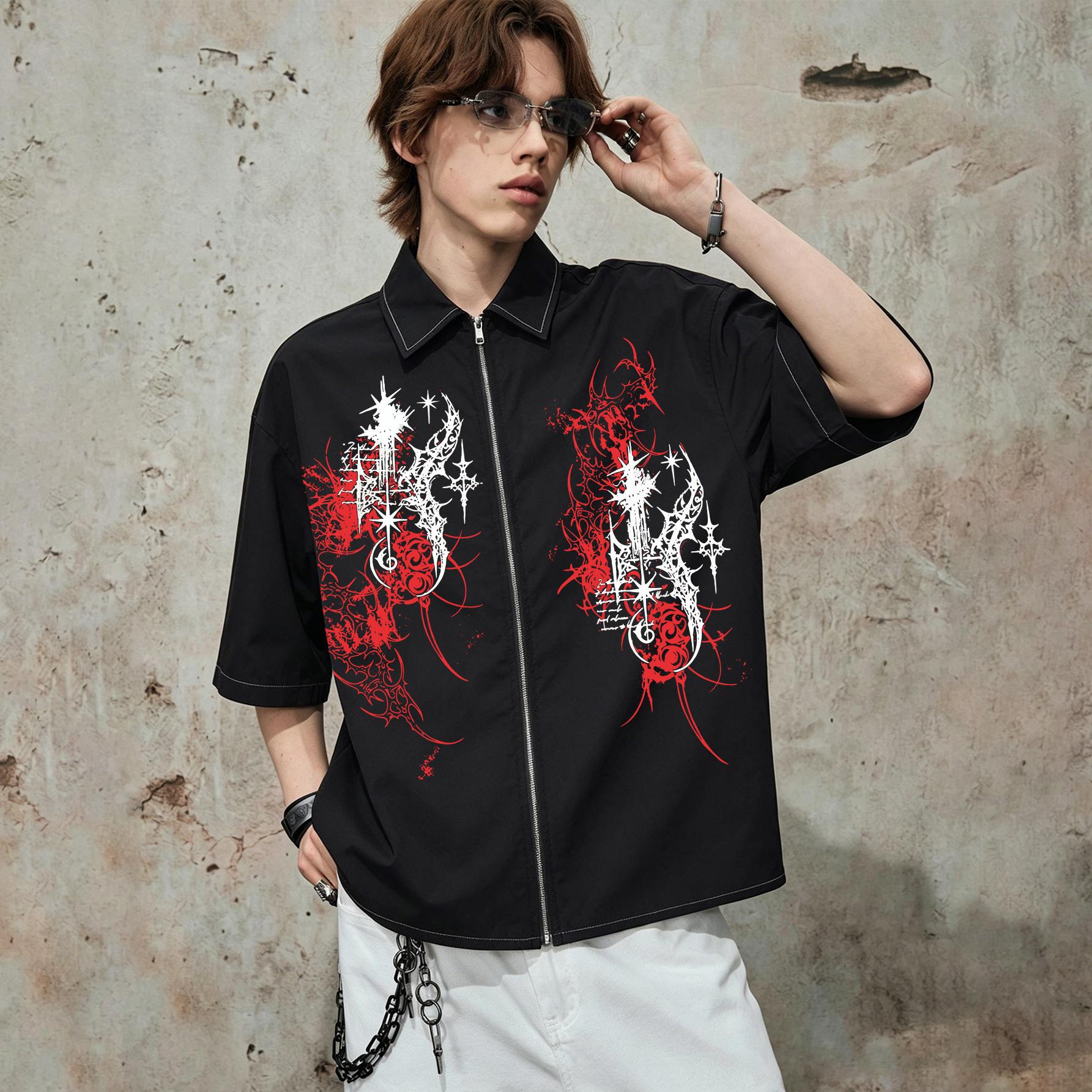 Dark Gothic-style zip-up short-sleeve shirt, men s shirts, high-street loose-fit tops for men and women, perfect for everyday casual and work outfits XXL чорний
Dark Gothic-style zip-up short-sleeve shirt, men s shirts, high-street loose-fit tops for men and women, perfect for everyday casual and work outfits XXL чорний