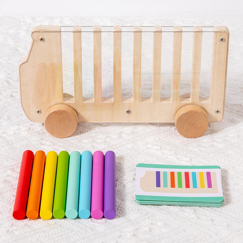 Wooden Color Sorting Game, Bus Shaped Toy For Inserting Multicolored Sticks, Movable Trolley With 20 Cards, Color Cognition Toy
Wooden Color Sorting Game, Bus Shaped Toy For Inserting Multicolored Sticks, Movable Trolley With 20 Cards, Color Cognition Toy