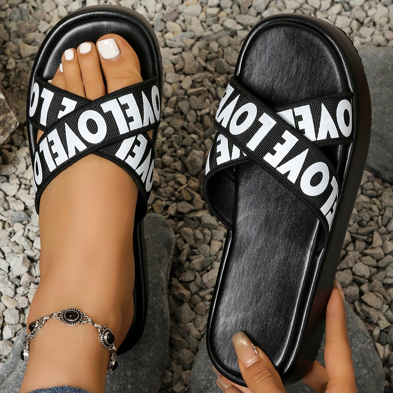 Сандалии на толстой подошве с перекрестными ремешками для летнего отдыха, с буквенным цветовым блоком, очень большие пляжные шлепанцы 40