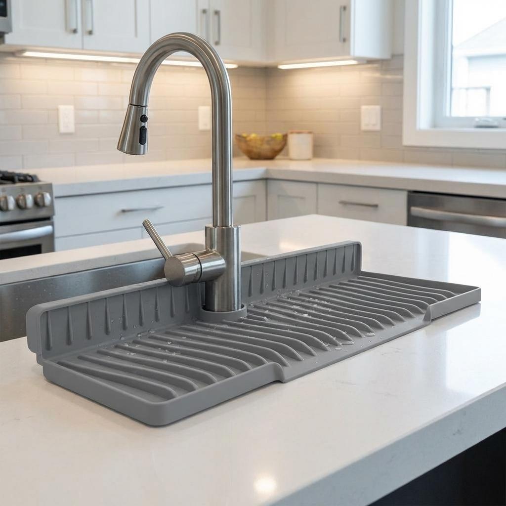 Sink Splash Guard Silicone Faucet Mat Sponge Holder Sink Drainer Kitchen Accessories for Under Sink Storage сірий колір
Sink Splash Guard Silicone Faucet Mat Sponge Holder Sink Drainer Kitchen Accessories for Under Sink Storage сірий колір