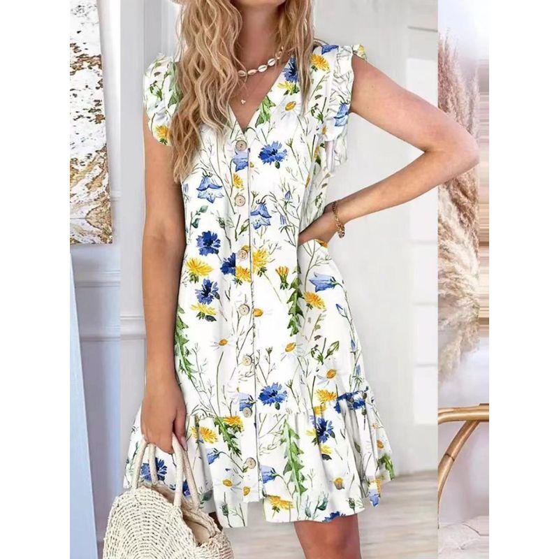 Fashion Style Fashion Elegant Summer New Arrival Amazon V-neck Buttons Flying Sleeves V-neck Loose Print Dress Color 1 S
Fashion Style Fashion Elegant Summer New Arrival Amazon V-neck Buttons Flying Sleeves V-neck Loose Print Dress Color 1 S