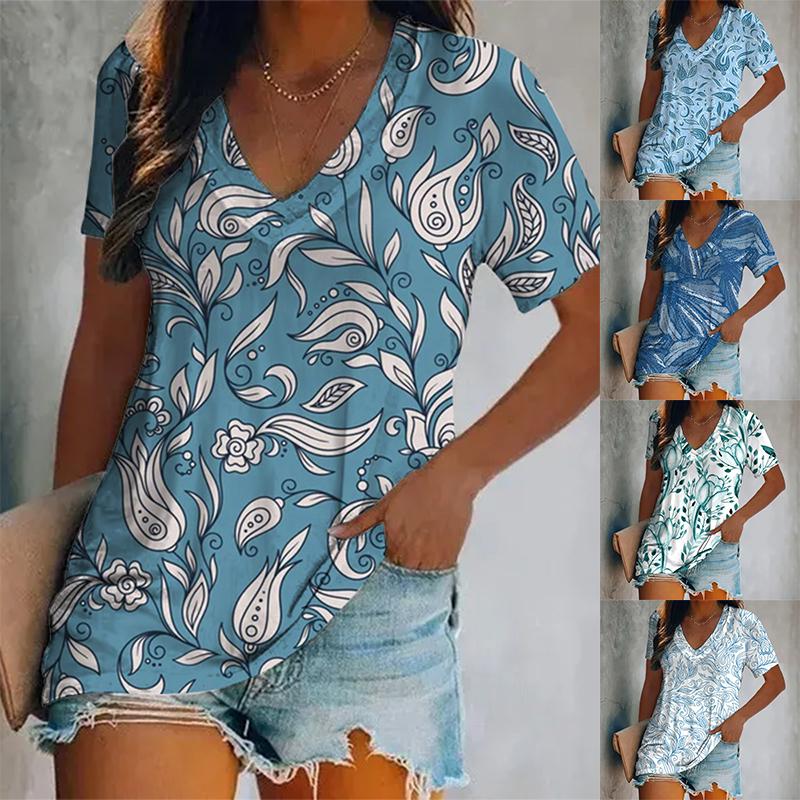 Stylish and Beautiful Women s Short-Sleeved Summer Casual V-Neck Printed Leaf Pattern T-Shirt Oversized Women s Top Y2K Style
Stylish and Beautiful Women s Short-Sleeved Summer Casual V-Neck Printed Leaf Pattern T-Shirt Oversized Women s Top Y2K Style