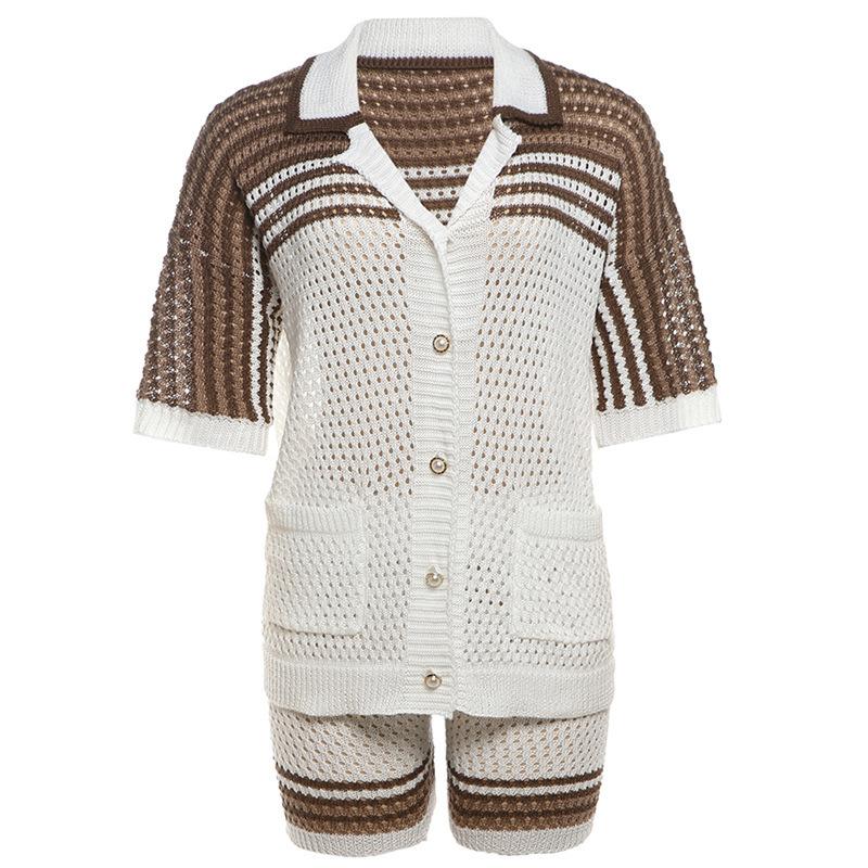 Летняя женская мода с полыми лацканами, шорты с высокой талией, вязаный повседневный костюм XL коричневый
Летняя женская мода с полыми лацканами, шорты с высокой талией, вязаный повседневный костюм XL коричневый