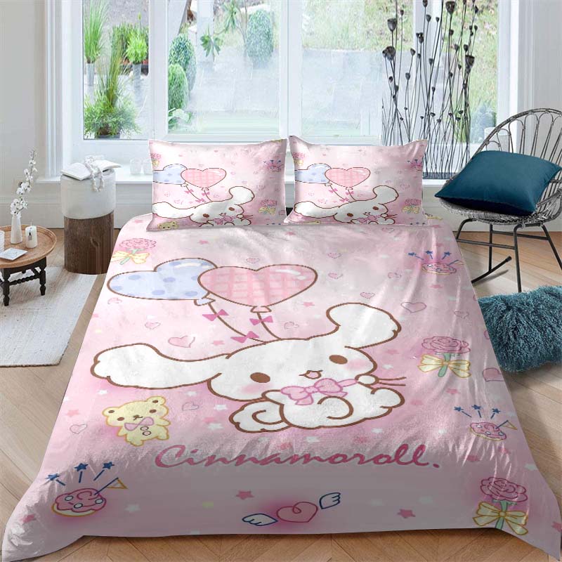 3D printed cartoon Cinnamoroll themed three-piece bedding set, including duvet cover and pillowcases, a perfect holiday gift. 135x200cm
3D printed cartoon Cinnamoroll themed three-piece bedding set, including duvet cover and pillowcases, a perfect holiday gift. 135x200cm