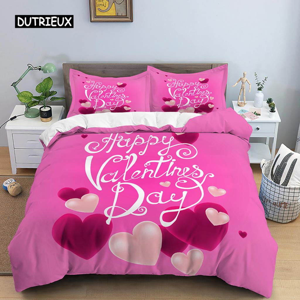 Комплект пододеяльников с сердечками и принтом «Любовь», наволочка для пары, пододеяльник размера «king size», подарки ко Дню святого Валентина, комплект постельного белья из полиэстера EU single(135x200cm)