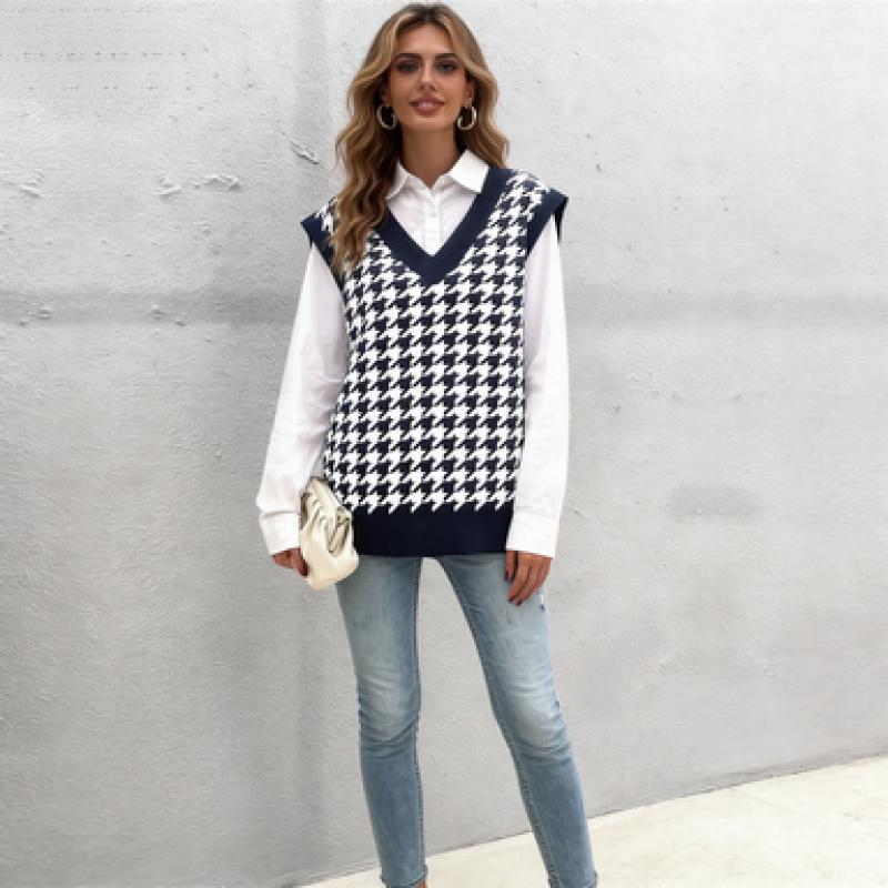 Women s Early Autumn New European and American Loose Houndstooth V-Neck Knitted Vest for Women L темно-синього кольору
Women s Early Autumn New European and American Loose Houndstooth V-Neck Knitted Vest for Women L темно-синього кольору