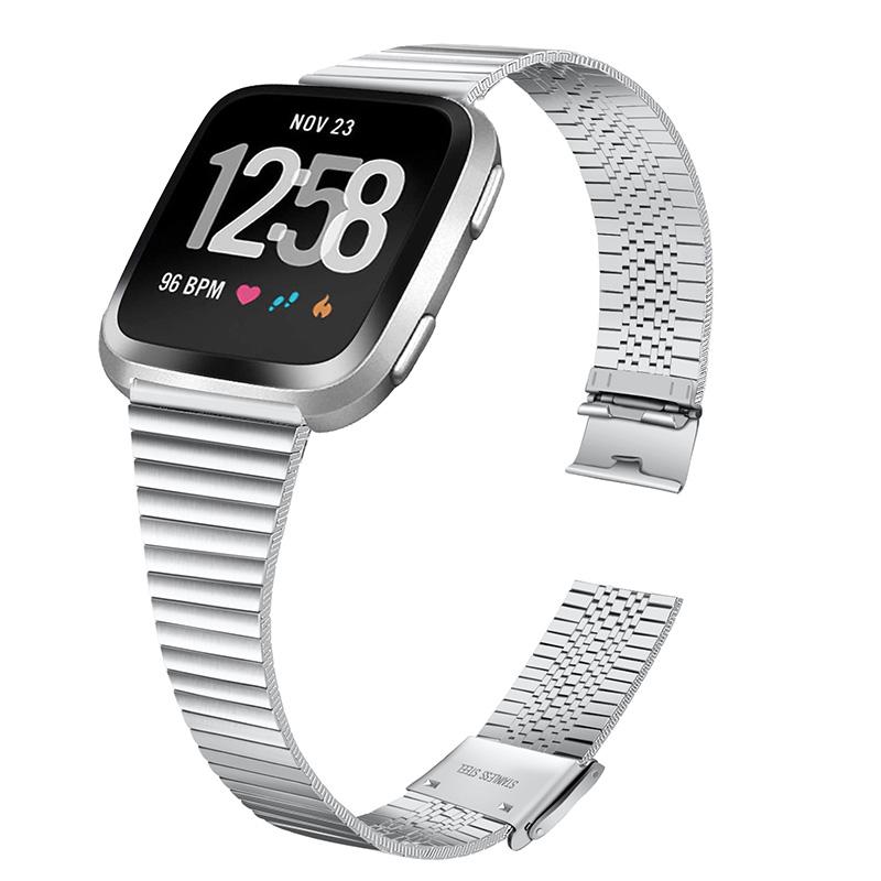 Stainless Steel Smart Watch Strap with Double Buckle Side Textured Wrist Band for Fitbit Versa/Versa 2/Versa Lite/Versa SE Silver
Stainless Steel Smart Watch Strap with Double Buckle Side Textured Wrist Band for Fitbit Versa/Versa 2/Versa Lite/Versa SE Silver
