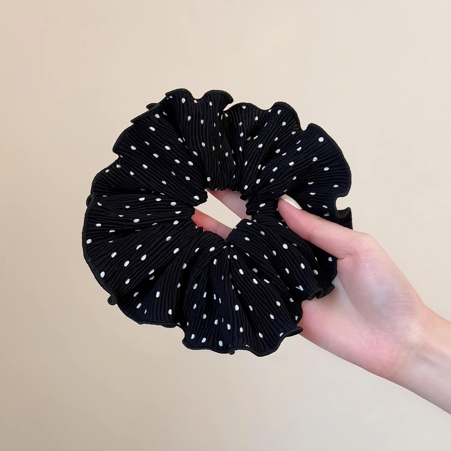 Dramatic Oversized Pleated Scrunchies With Classic Polka-Dot Patterns Provide A Bold Statement Piece For Any Hair Length Black Dot Pleated Lrg
Dramatic Oversized Pleated Scrunchies With Classic Polka-Dot Patterns Provide A Bold Statement Piece For Any Hair Length Black Dot Pleated Lrg