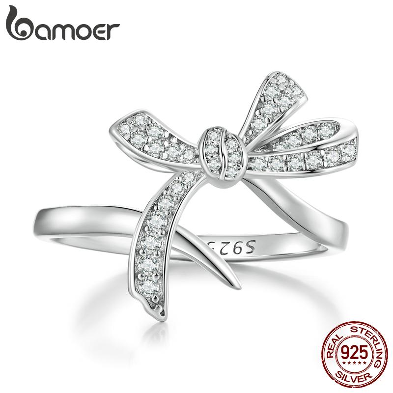 BAMOER из стерлингового серебра 925 пробы, изысканное кольцо с бантом, романтическое регулируемое кольцо с бантом для женщин, ювелирные изделия с кубическим цирконием 
BAMOER из стерлингового серебра 925 пробы, изысканное кольцо с бантом, романтическое регулируемое кольцо с бантом для женщин, ювелирные изделия с кубическим цирконием