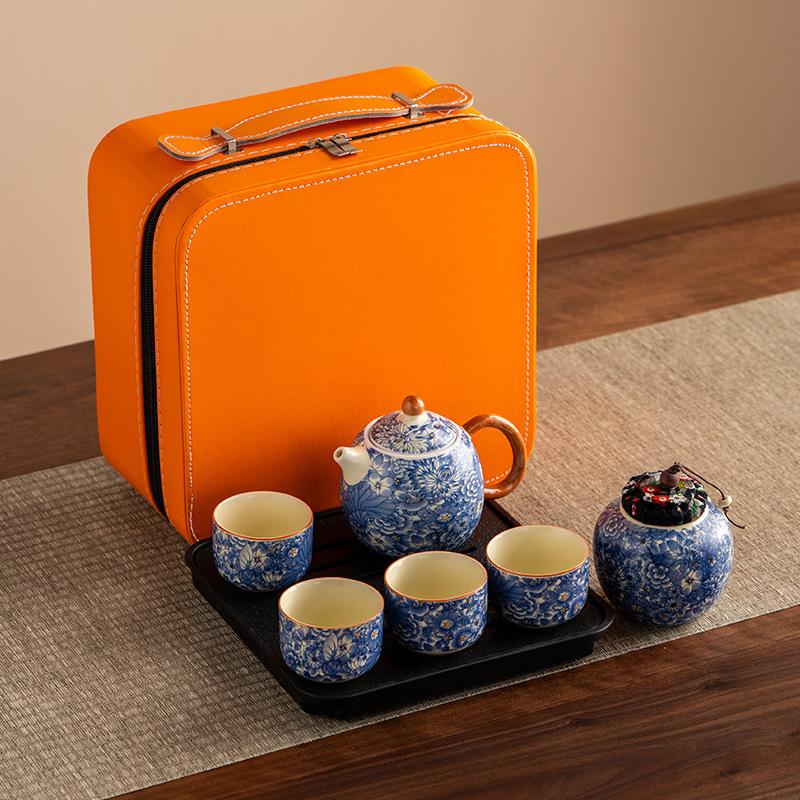Чайный сервиз Хуан Жу, бытовая керамика, можно поднять ретро-цветочный чайник, чайную чашку, чайный поднос, весь набор для чая кунг-фу