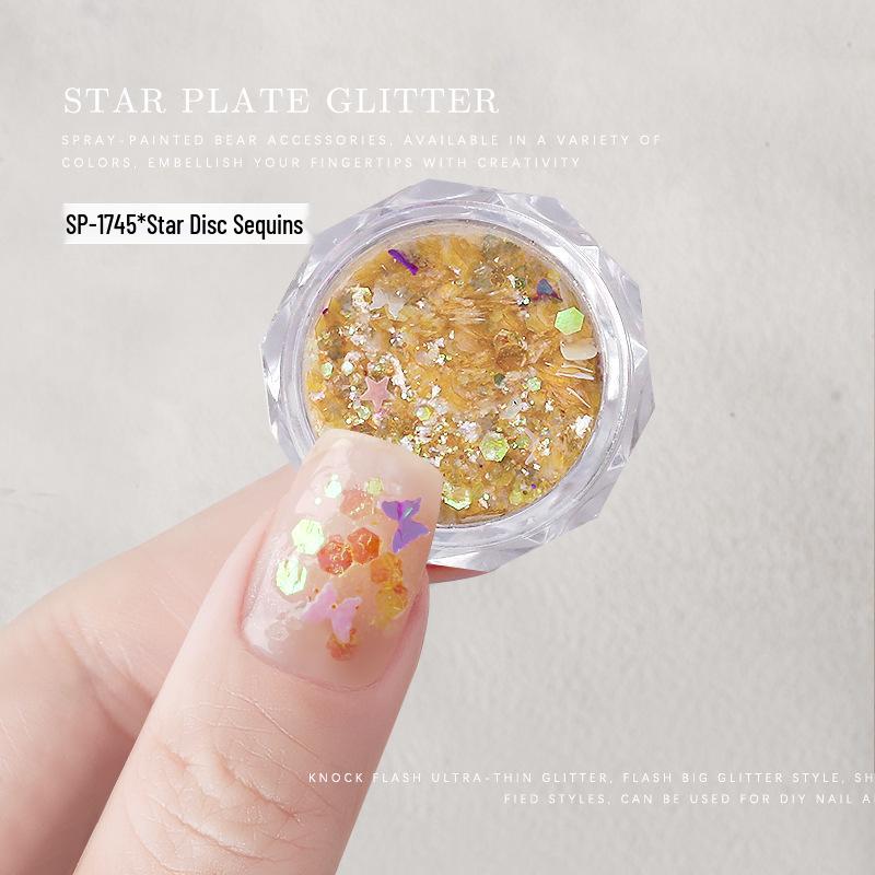 Микс глиттера для нейл-арта: Крупные блестки, крупный и мелкий глиттер, формы звездочек и бабочек, неправильные шестиугольники, мелкие блестки.
Микс глиттера для нейл-арта: Крупные блестки, крупный и мелкий глиттер, формы звездочек и бабочек, неправильные шестиугольники, мелкие блестки.