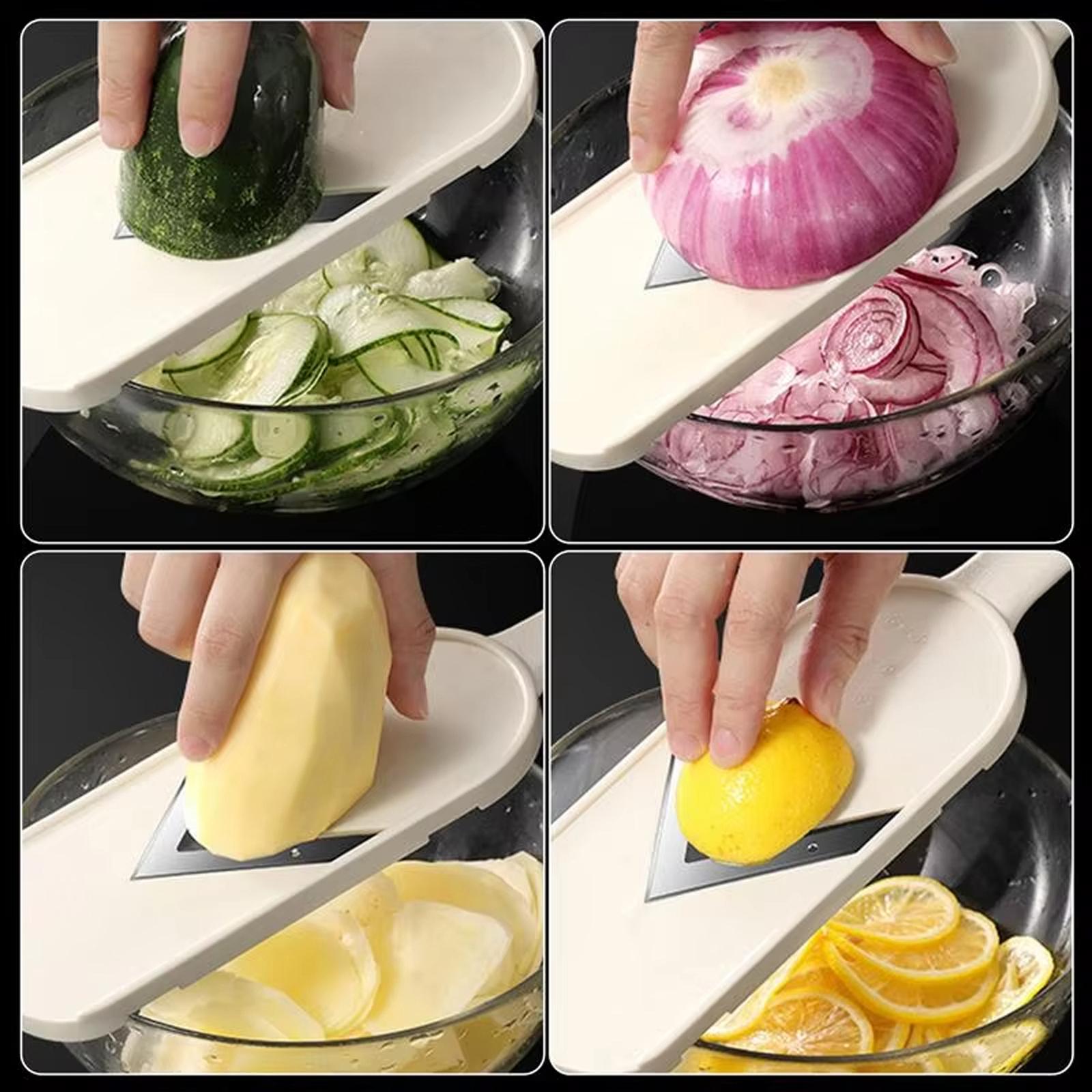 Многофункциональная ломтерезка, шинковка, терка для легкой подготовки продуктов с лезвиями из нержавеющей стали и нескользящим основанием
Многофункциональная ломтерезка, шинковка, терка для легкой подготовки продуктов с лезвиями из нержавеющей стали и нескользящим основанием