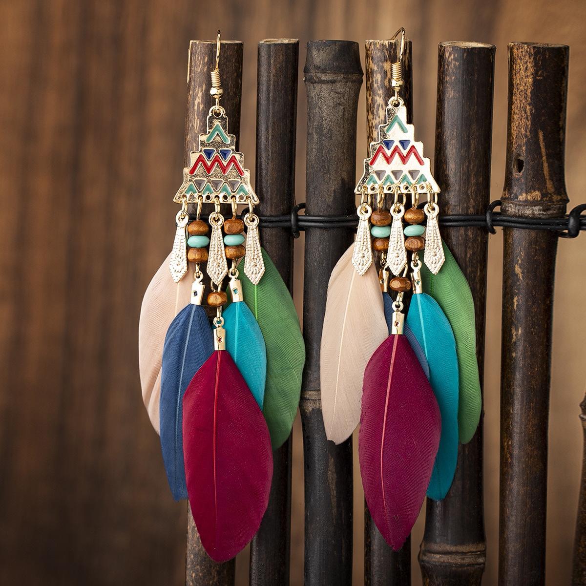 Bohemian Feather Tassel Earrings Handmade Tribal Pattern Lightweight Dangle Earrings with Natural Feathers and Wooden Beads for Women One Size
Bohemian Feather Tassel Earrings Handmade Tribal Pattern Lightweight Dangle Earrings with Natural Feathers and Wooden Beads for Women One Size