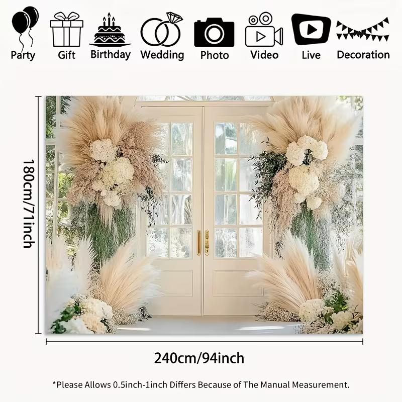 2D Wedding Backdrop, Neutral Floral Arch with Beige Pampas and White Flowers 47.2x31.5inch/120*80cm
2D Wedding Backdrop, Neutral Floral Arch with Beige Pampas and White Flowers 47.2x31.5inch/120*80cm