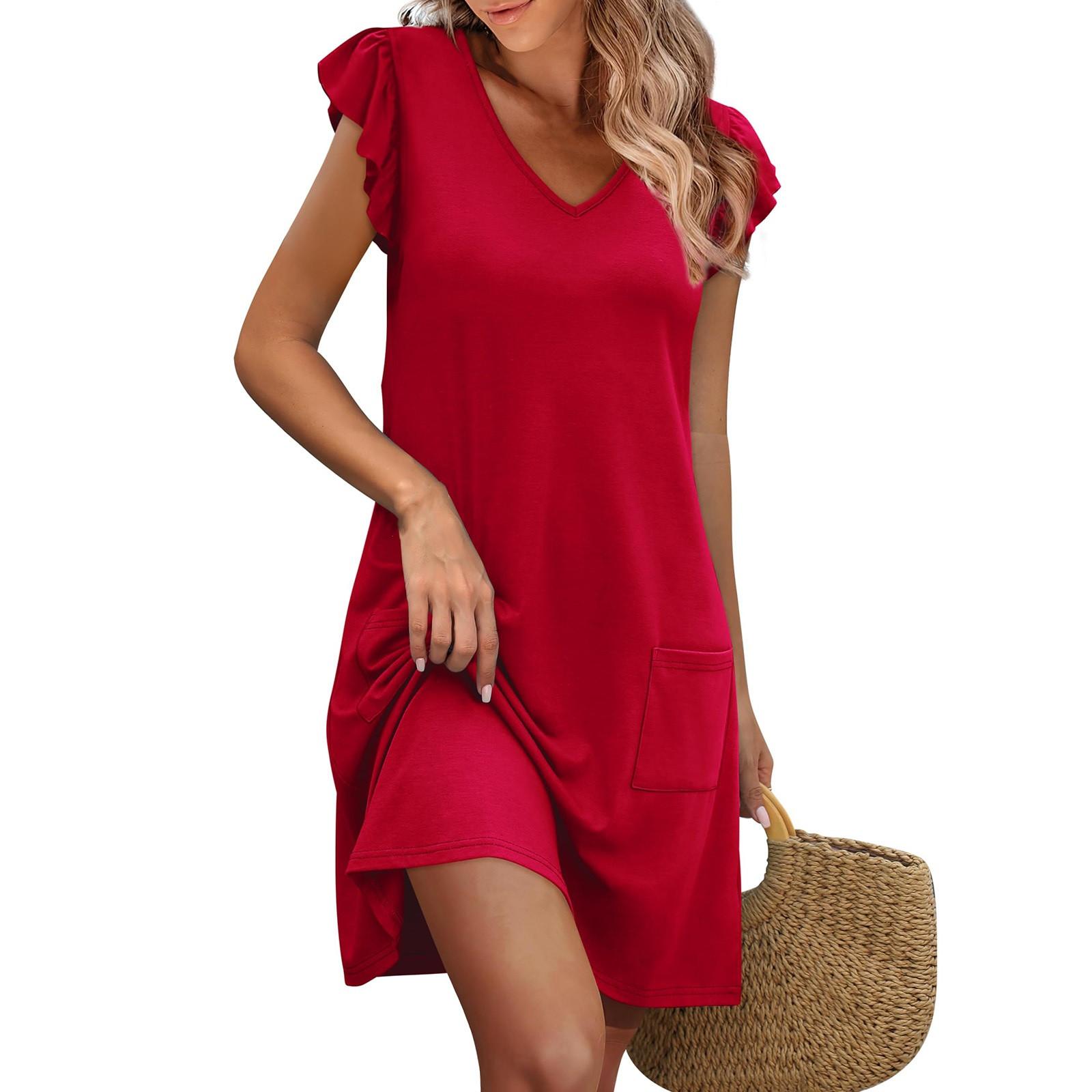 Женские летние платья Свободные сарафаны без рукавов с V-образным вырезом Платье с карманами S красный
Женские летние платья Свободные сарафаны без рукавов с V-образным вырезом Платье с карманами S красный