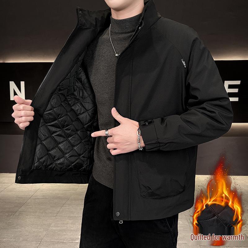 Trendy Thick Cotton Jacket for Young Men: Loose Stand Collar, Solid Color, Functional Autumn/Winter Outerwear L
Trendy Thick Cotton Jacket for Young Men: Loose Stand Collar, Solid Color, Functional Autumn/Winter Outerwear L
