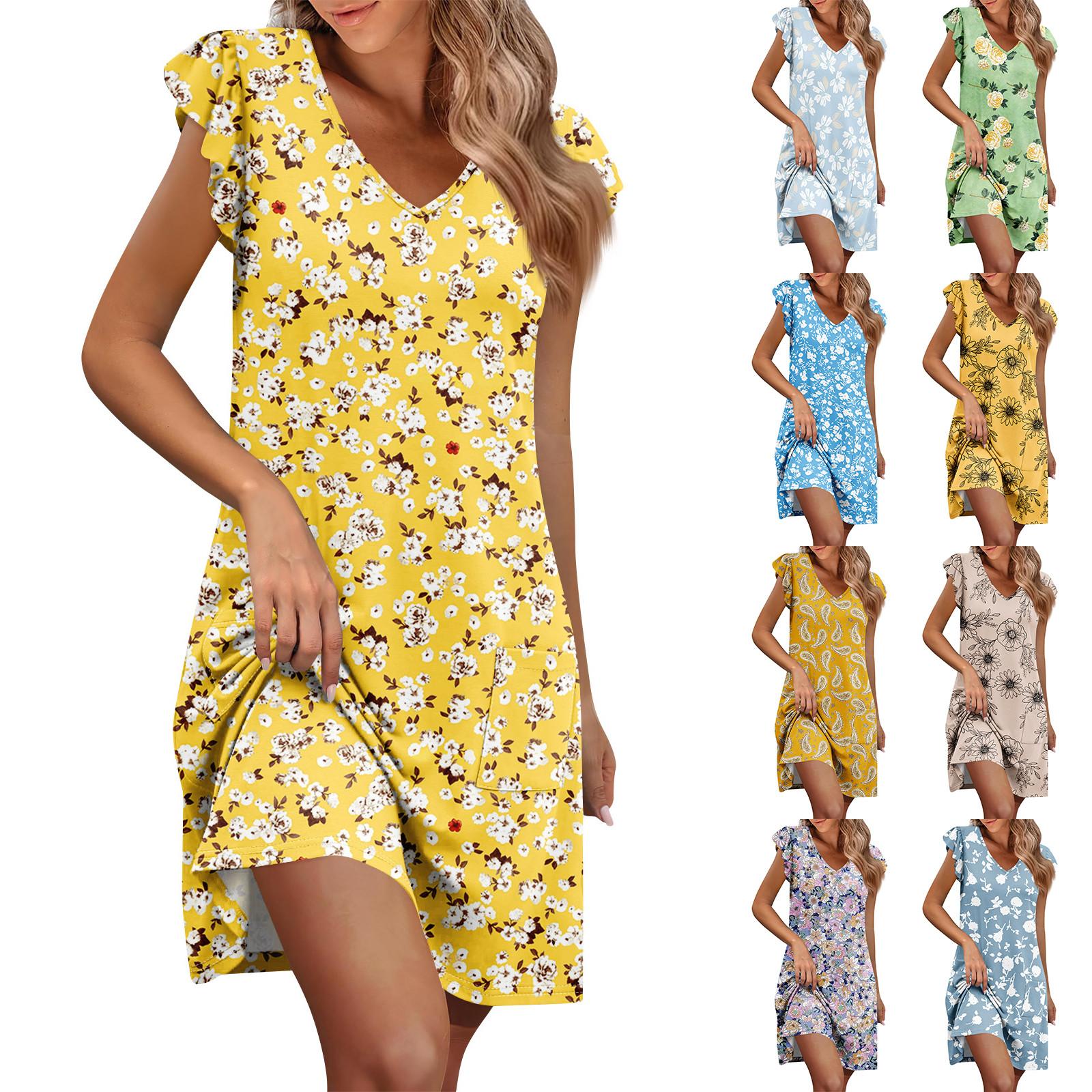 Womens Summer Dress Ruffle Sleeve V Neck Short Dresses Fashion Casual Flowy A Line Swing Sundress With Pocket M
Womens Summer Dress Ruffle Sleeve V Neck Short Dresses Fashion Casual Flowy A Line Swing Sundress With Pocket M