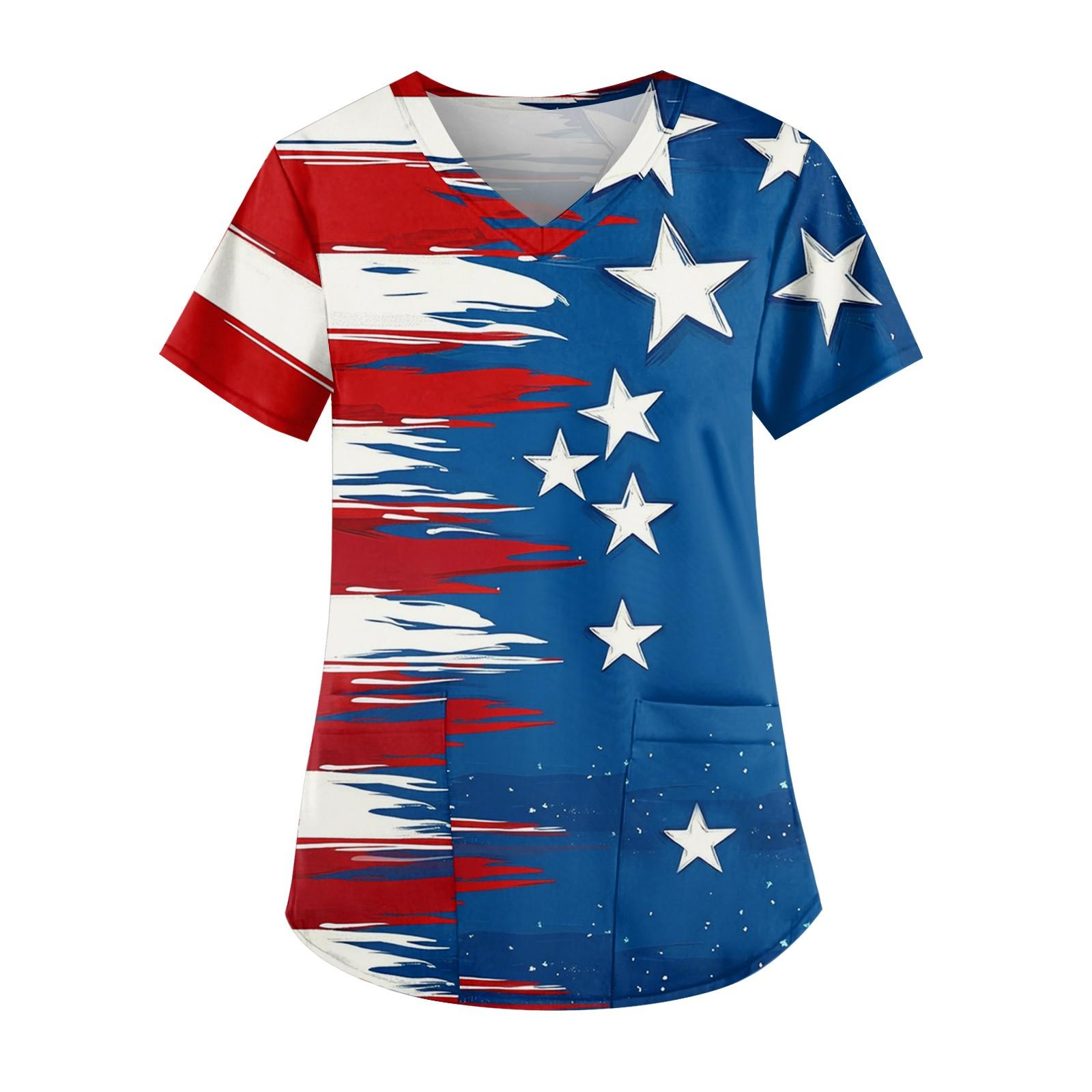 Women s Independence Day Printed Work Clothes V-neck Double Layer Pockets Basic Short Sleeve Top Pullover S синій
Women s Independence Day Printed Work Clothes V-neck Double Layer Pockets Basic Short Sleeve Top Pullover S синій