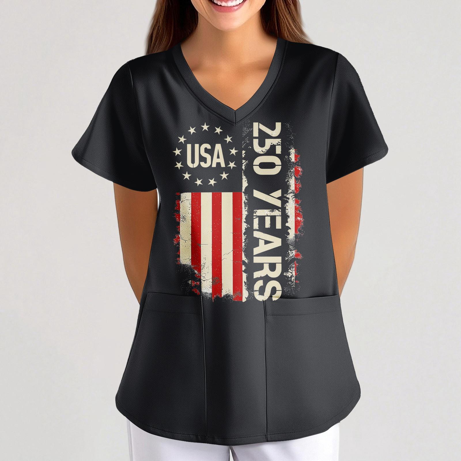 Women’s V Neck Short Sleeve Top with USA 250 Years Print Two Front Pockets Comfortable Fit for Daily Wear L чёрный
Women’s V Neck Short Sleeve Top with USA 250 Years Print Two Front Pockets Comfortable Fit for Daily Wear L чёрный