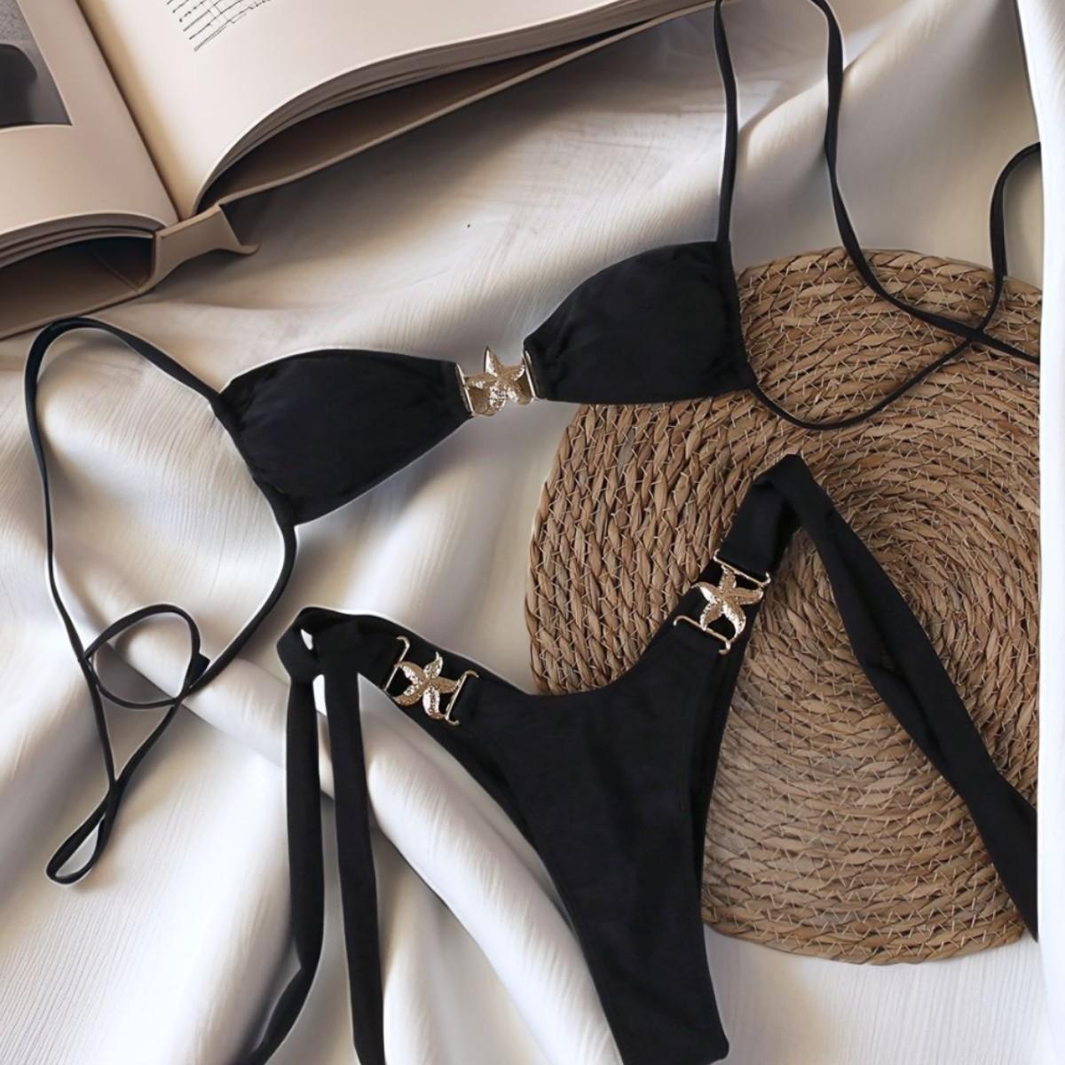 Сексуальный женский комплект бикини с бретельками, купальник с изображением морской звезды, металлический шнурок, низкая талия, сексуальный комплект купальника M чёрный
Сексуальный женский комплект бикини с бретельками, купальник с изображением морской звезды, металлический шнурок, низкая талия, сексуальный комплект купальника M чёрный