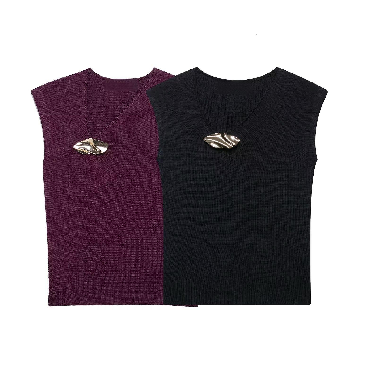 French Sleeveless Asymmetrical Knitted Top with Gold Embellishments - 2025 Summer Collection Large чёрный
French Sleeveless Asymmetrical Knitted Top with Gold Embellishments - 2025 Summer Collection Large чёрный