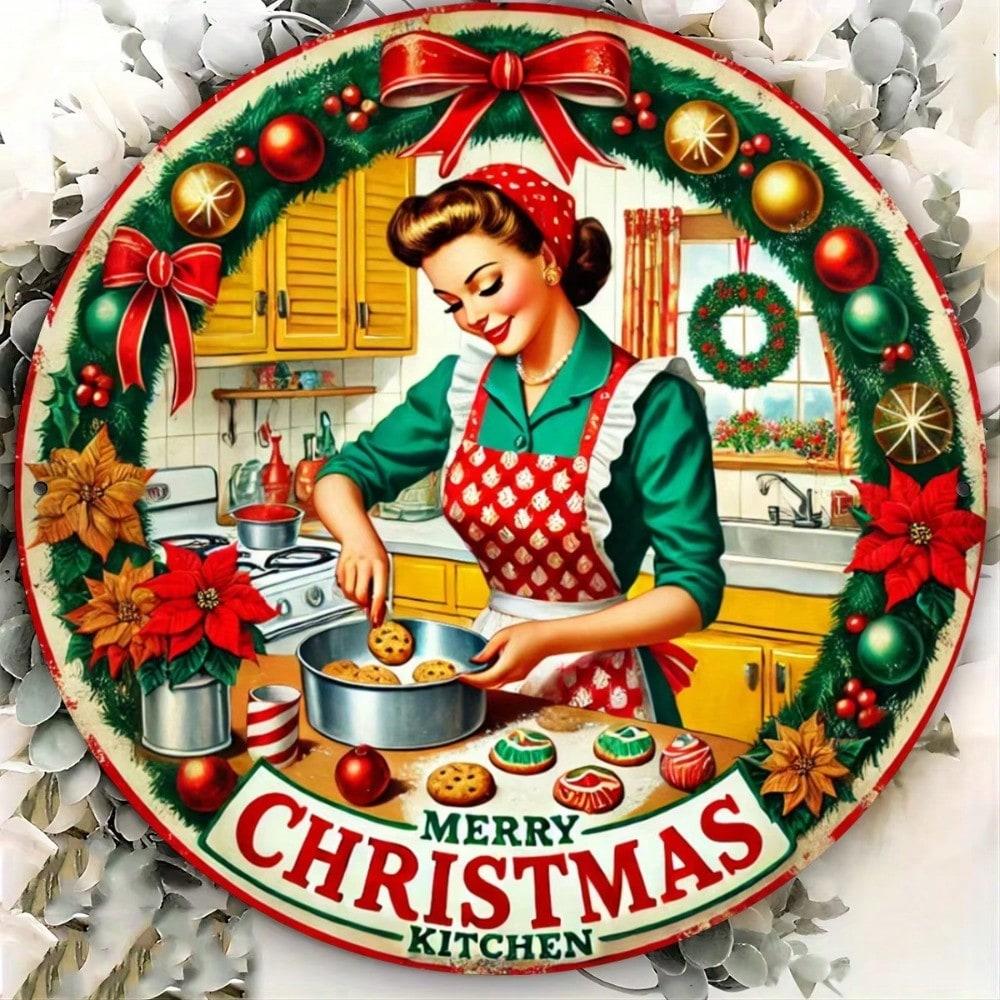 Vintage Christmas Kitchen Woman Round Tin Sign, Rustic Metal Wall Art Door Decor 20x20 білий
Vintage Christmas Kitchen Woman Round Tin Sign, Rustic Metal Wall Art Door Decor 20x20 білий
