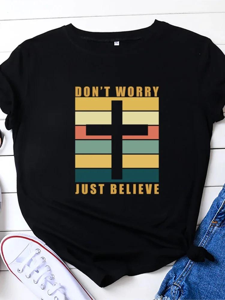DON T WORRY BELIEVE Cross Print Women T Shirt Short Sleeve O Neck Loose Women Tshirt Ladies Tee Shirt Tops Camisetas Mujer XXXL темно-синього кольору
DON T WORRY BELIEVE Cross Print Women T Shirt Short Sleeve O Neck Loose Women Tshirt Ladies Tee Shirt Tops Camisetas Mujer XXXL темно-синього кольору
