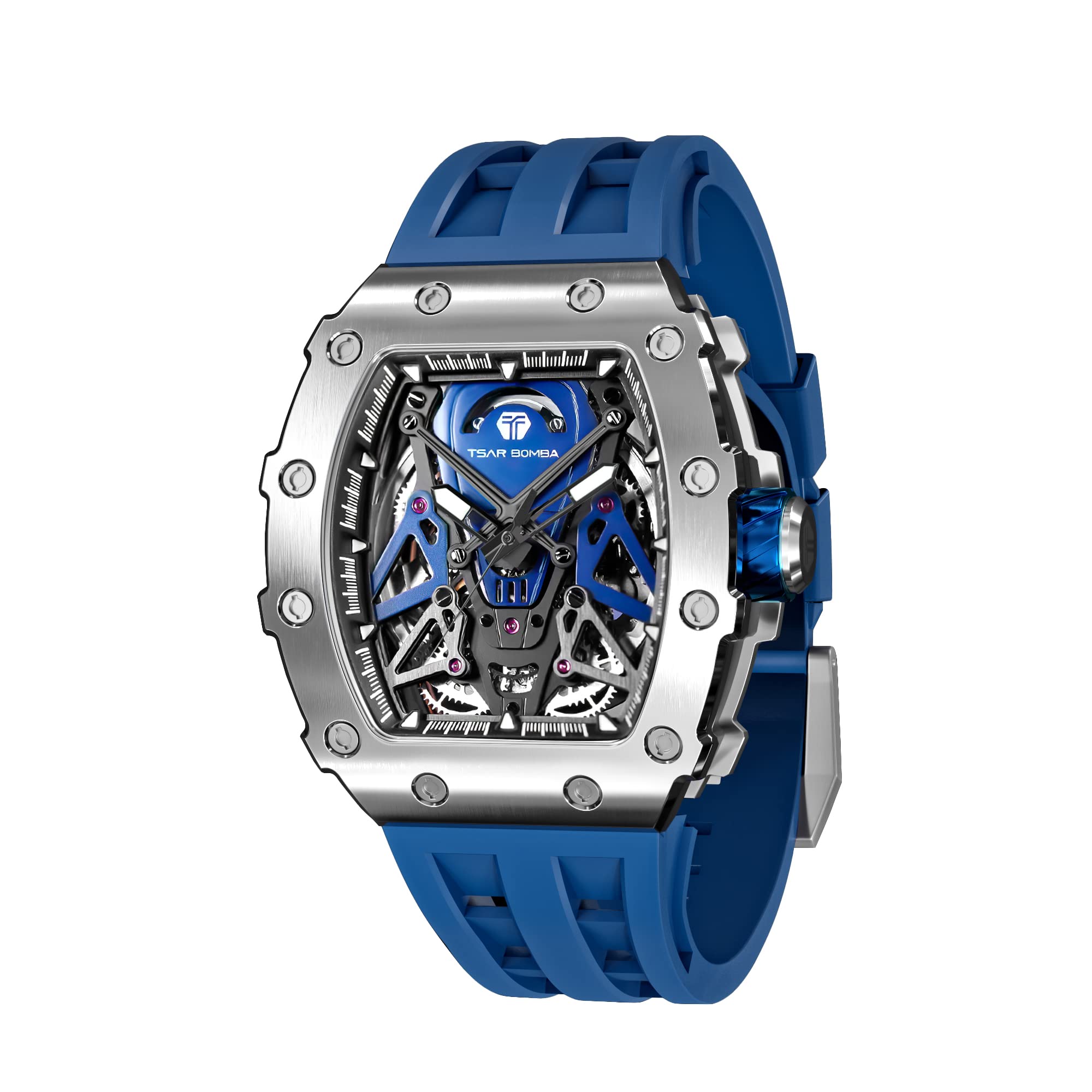 TSAR BOMBA Watch Business 50M Water Resistant Skeleton Watch Stylish Stainless Steel Tonneau Face Arm Watch for Men Luminous Japanese Movement Blue
TSAR BOMBA Watch Business 50M Water Resistant Skeleton Watch Stylish Stainless Steel Tonneau Face Arm Watch for Men Luminous Japanese Movement Blue
