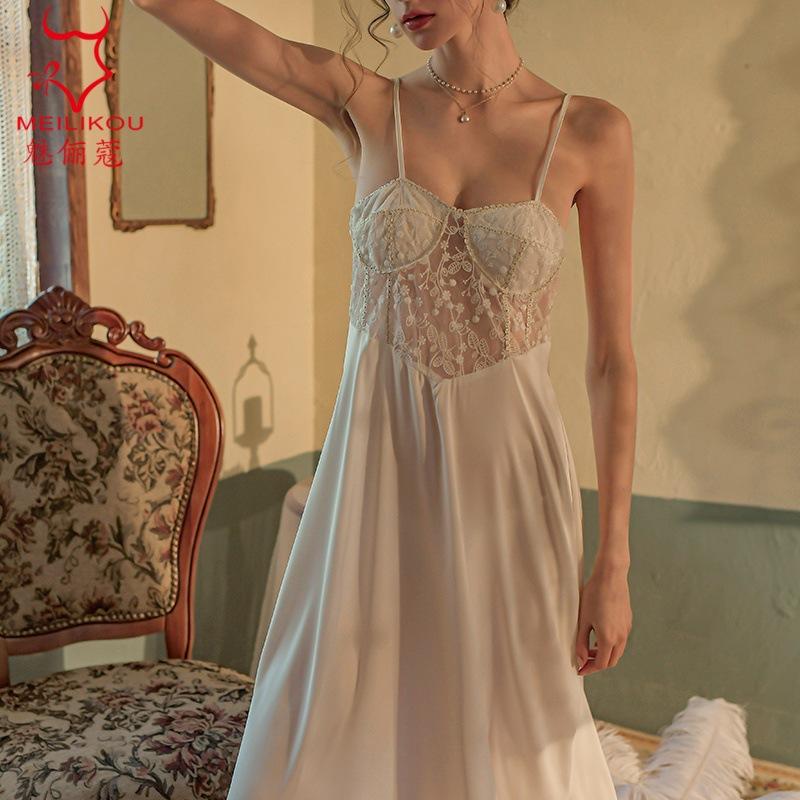 Meilikou sexy lace women s long dress satin suspender loungewear suit seduces nightgown women .
Meilikou sexy lace women s long dress satin suspender loungewear suit seduces nightgown women .