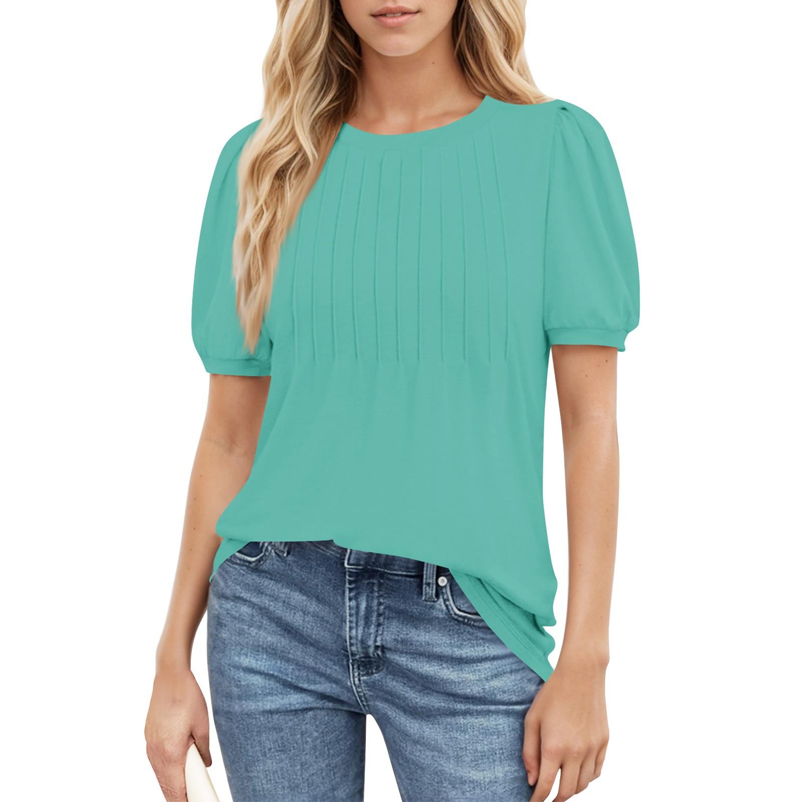 Women s Casual Round Neck Short Sleeve Chest Pleated Flared Sleeve Floral Top XXL ціан
Women s Casual Round Neck Short Sleeve Chest Pleated Flared Sleeve Floral Top XXL ціан
