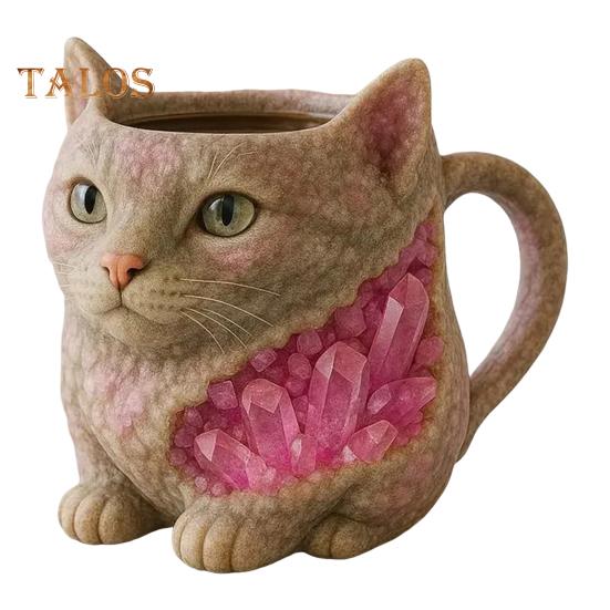 Кружка для кофе с изображением кота, 3D, искусственная хрустальная смола, художественная чашка с эргономичной ручкой, новинка, подарок для любителей кофе и чая розовый