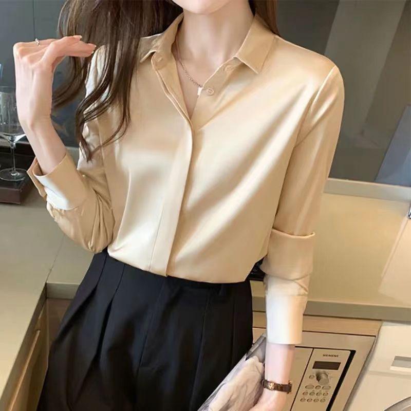 Женская универсальная профессиональная рубашка с длинным рукавом - Высококачественная белая, Коллекция весна/осень 2024 S шампанского