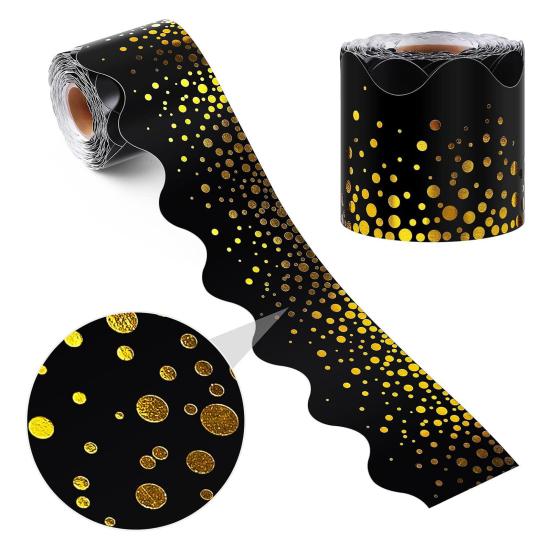 59ft Gold Confetti on Black Rolled Border Trim Decorative Bulletin Board Border with Wavy Line Design for Wall Desk Window Door School Classroom Decor 1pc
59ft Gold Confetti on Black Rolled Border Trim Decorative Bulletin Board Border with Wavy Line Design for Wall Desk Window Door School Classroom Decor 1pc