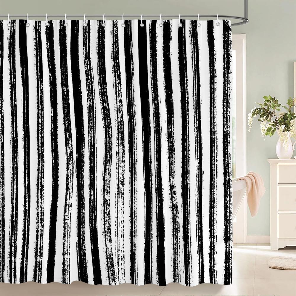 Black And White Striped Shower Curtain With Hooks Waterproof Polyester Fabric Geometric Pattern Home Decor Bathroom Curtain W60H190(CM)-1 Pcs
Black And White Striped Shower Curtain With Hooks Waterproof Polyester Fabric Geometric Pattern Home Decor Bathroom Curtain W60H190(CM)-1 Pcs